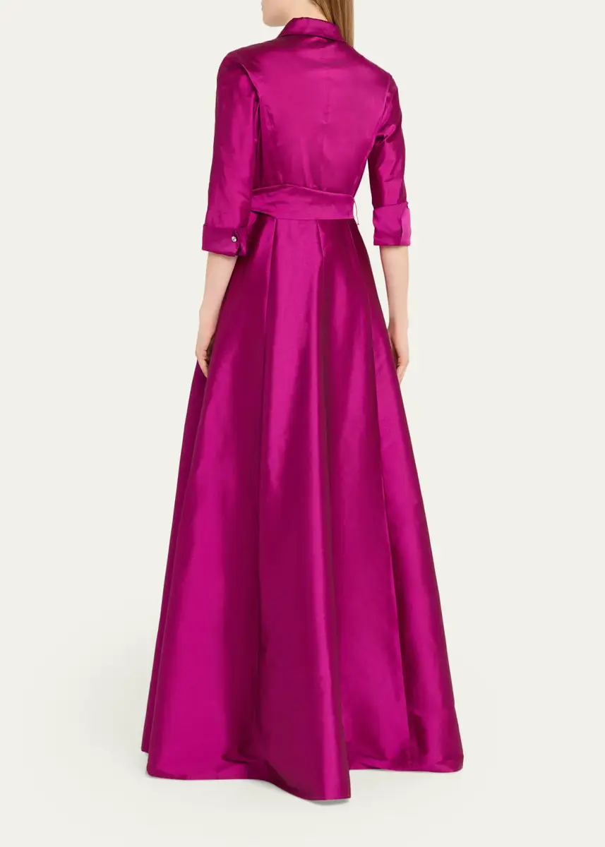 Rickie Freeman for Teri Jon 3/4-Sleeve Taffeta Shirtdress Gown | Thumbnail 11 Rickie Freeman for Teri Jon 3/4-Sleeve Taffeta Shirtdress Gown | Thumbnail 11