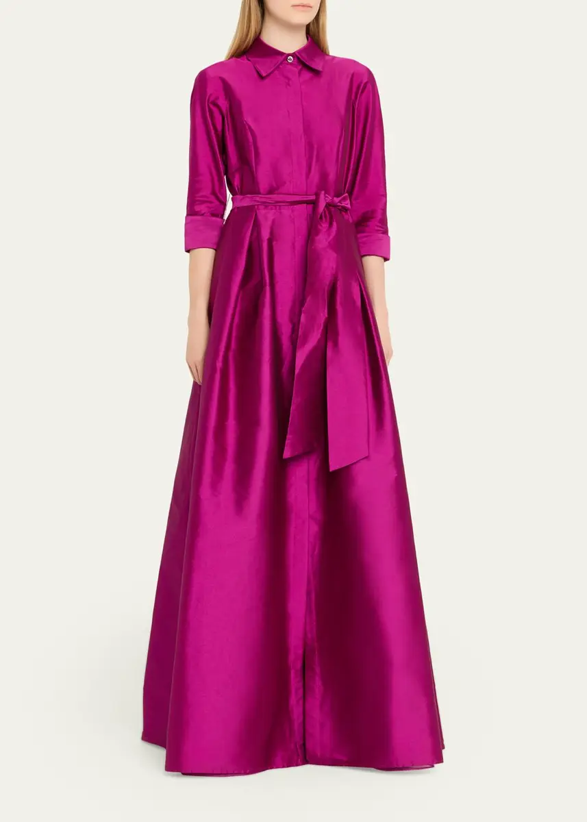 Rickie Freeman for Teri Jon 3/4-Sleeve Taffeta Shirtdress Gown | Thumbnail 12 Rickie Freeman for Teri Jon 3/4-Sleeve Taffeta Shirtdress Gown | Thumbnail 12