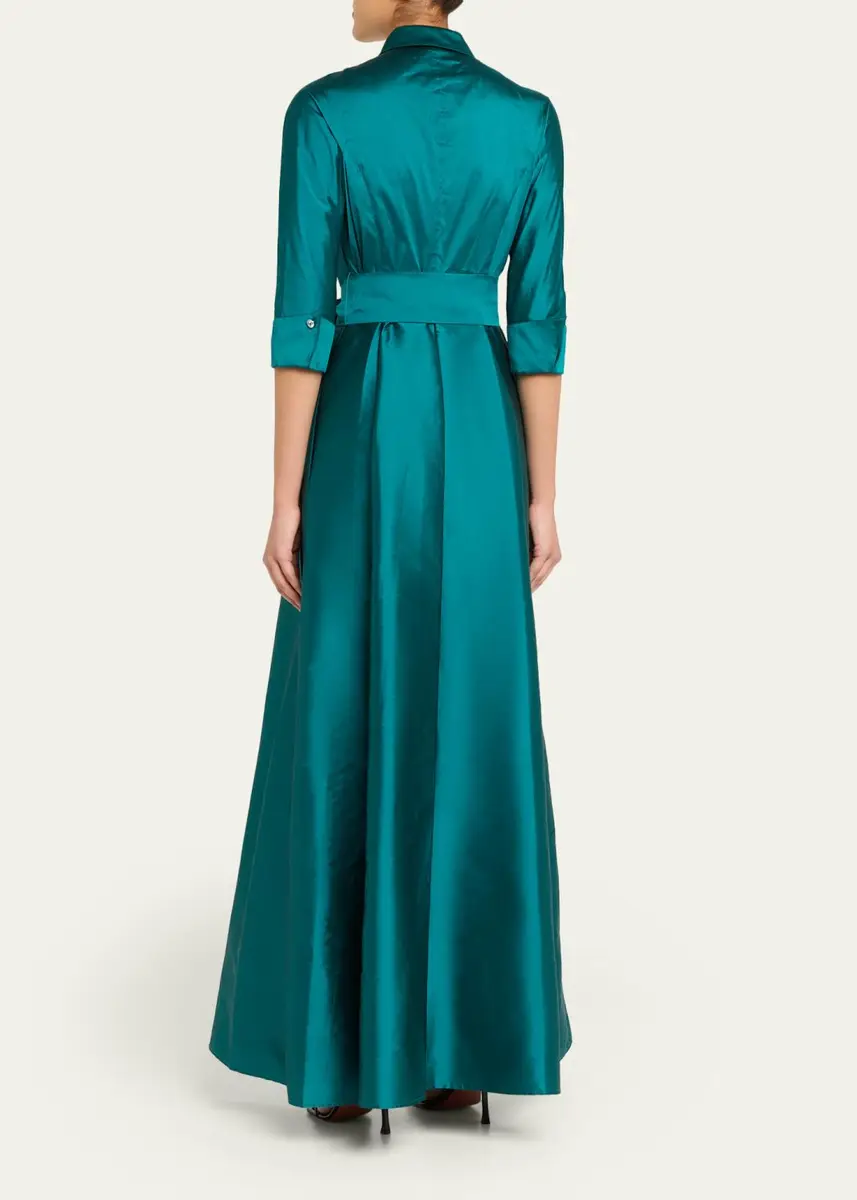 Rickie Freeman for Teri Jon 3/4-Sleeve Taffeta Shirtdress Gown | Thumbnail 3 Rickie Freeman for Teri Jon 3/4-Sleeve Taffeta Shirtdress Gown | Thumbnail 3