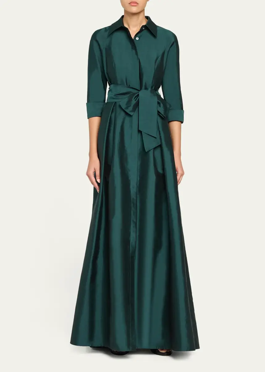Rickie Freeman for Teri Jon 3/4-Sleeve Taffeta Shirtdress Gown | Thumbnail 6 Rickie Freeman for Teri Jon 3/4-Sleeve Taffeta Shirtdress Gown | Thumbnail 6