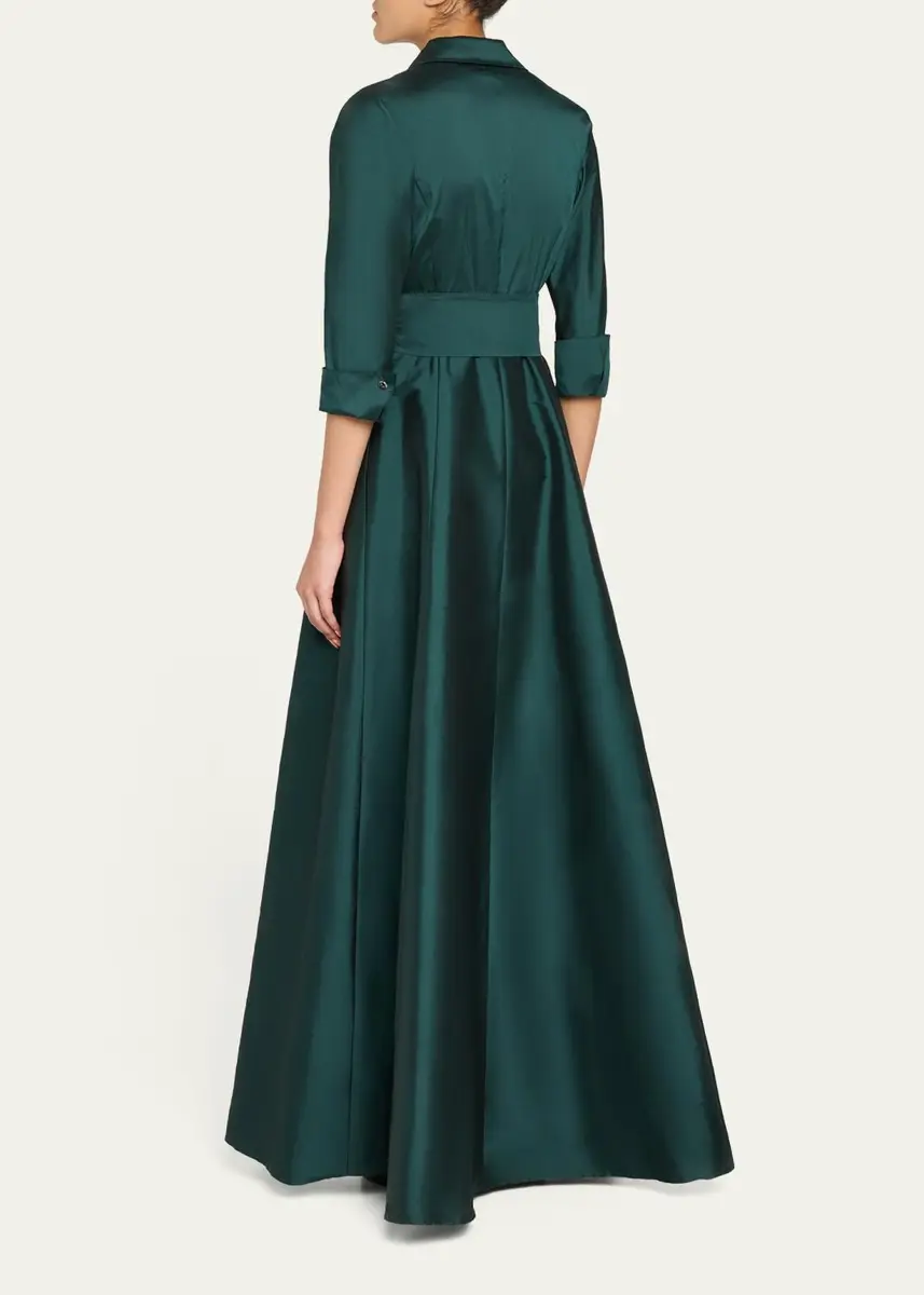 Rickie Freeman for Teri Jon 3/4-Sleeve Taffeta Shirtdress Gown | Thumbnail 7 Rickie Freeman for Teri Jon 3/4-Sleeve Taffeta Shirtdress Gown | Thumbnail 7
