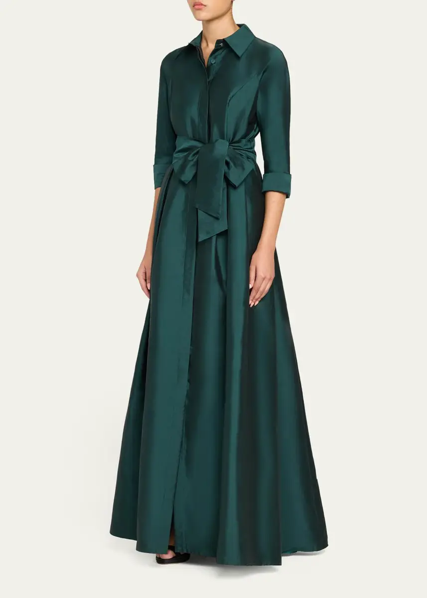 Rickie Freeman for Teri Jon 3/4-Sleeve Taffeta Shirtdress Gown | Thumbnail 8 Rickie Freeman for Teri Jon 3/4-Sleeve Taffeta Shirtdress Gown | Thumbnail 8