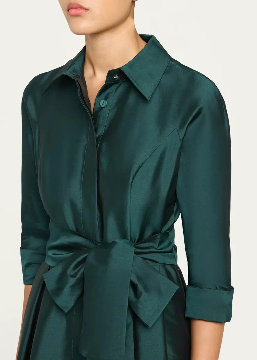 Rickie Freeman for Teri Jon 3/4-Sleeve Taffeta Shirtdress Gown | Thumbnail 9 Rickie Freeman for Teri Jon 3/4-Sleeve Taffeta Shirtdress Gown | Thumbnail 9