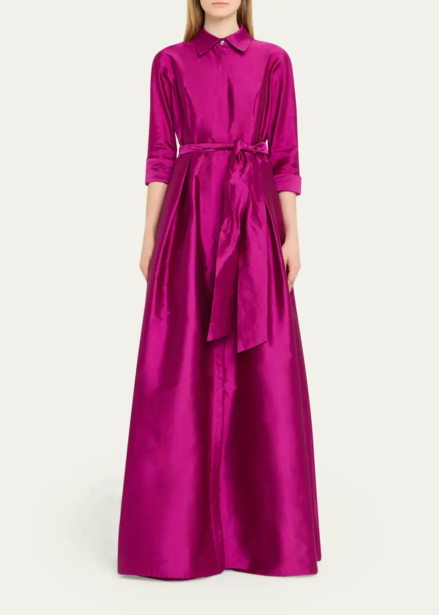 Rickie Freeman for Teri Jon 3/4-Sleeve Taffeta Shirtdress Gown | Thumbnail 10 Rickie Freeman for Teri Jon 3/4-Sleeve Taffeta Shirtdress Gown | Thumbnail 10