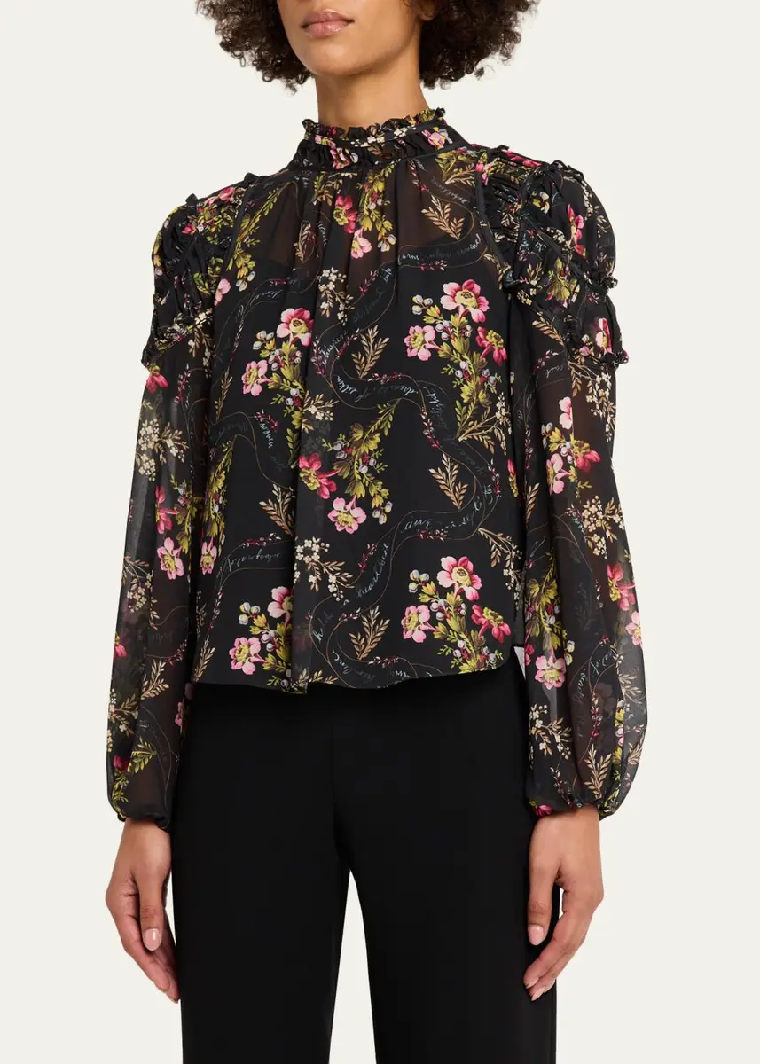 Cinq à Sept Long-Sleeve Love Letter Floral Blouse | Thumbnail 4