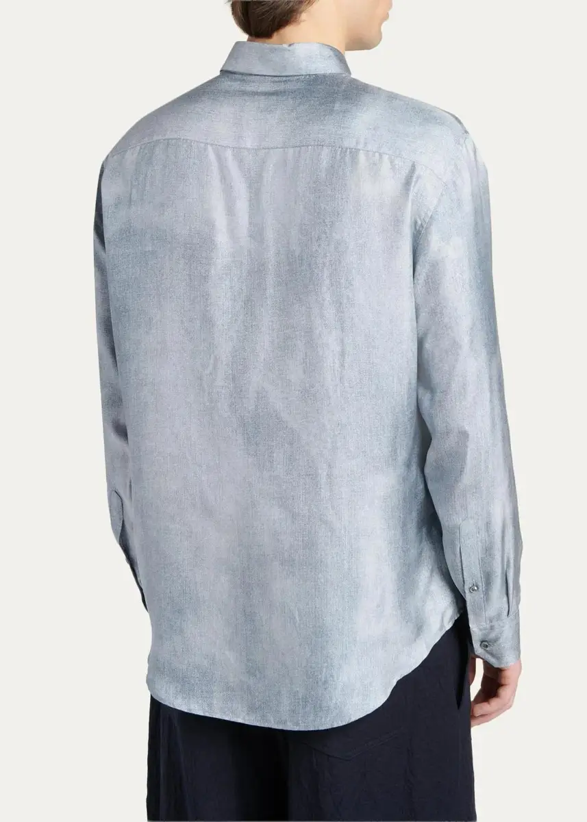 Giorgio Armani Men's Blur Printed Silk Shirt | Thumbnail 3 Giorgio Armani Men's Blur Printed Silk Shirt | Thumbnail 3