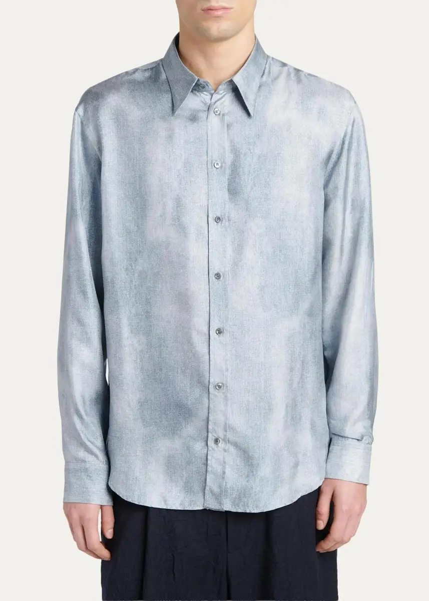 Giorgio Armani Men's Blur Printed Silk Shirt | Thumbnail 4 Giorgio Armani Men's Blur Printed Silk Shirt | Thumbnail 4