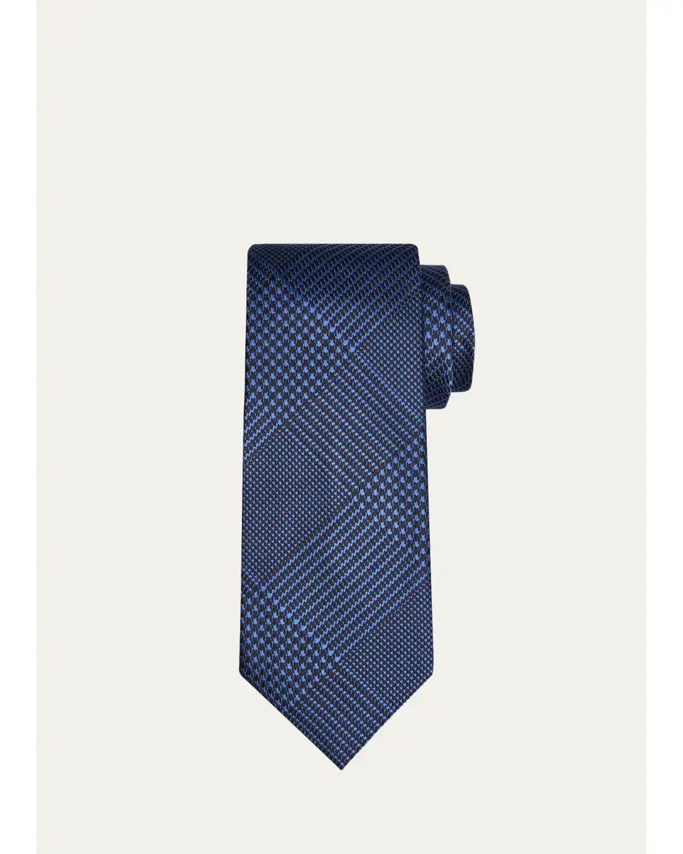 Tom Ford Men's Glen Plaid Linen Tie | Thumbnail 3