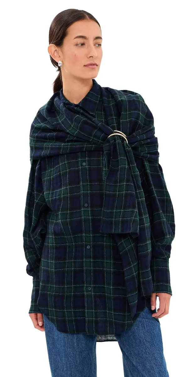 DARKPARK Georgia Detachable Scarf Button Down Shirt Blue/Green/White | Image 1 DARKPARK Georgia Detachable Scarf Button Down Shirt Blue/Green/White | Image 1