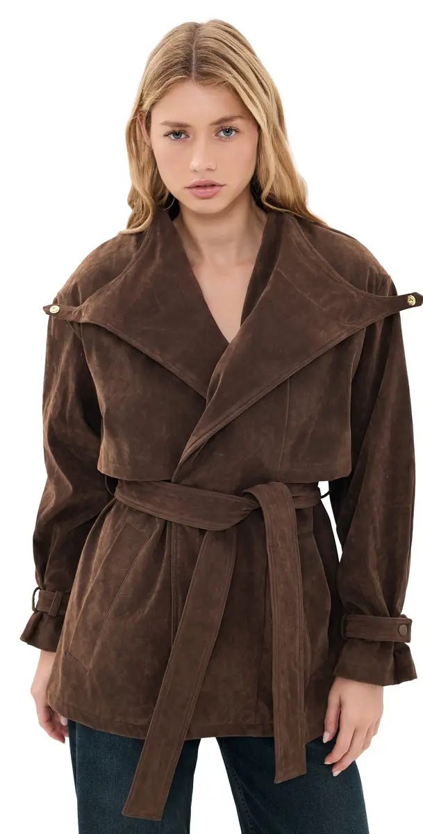 Bardot Veronica Faux Suede Jacket Dark Choco | Image 1 Bardot Veronica Faux Suede Jacket Dark Choco | Image 1