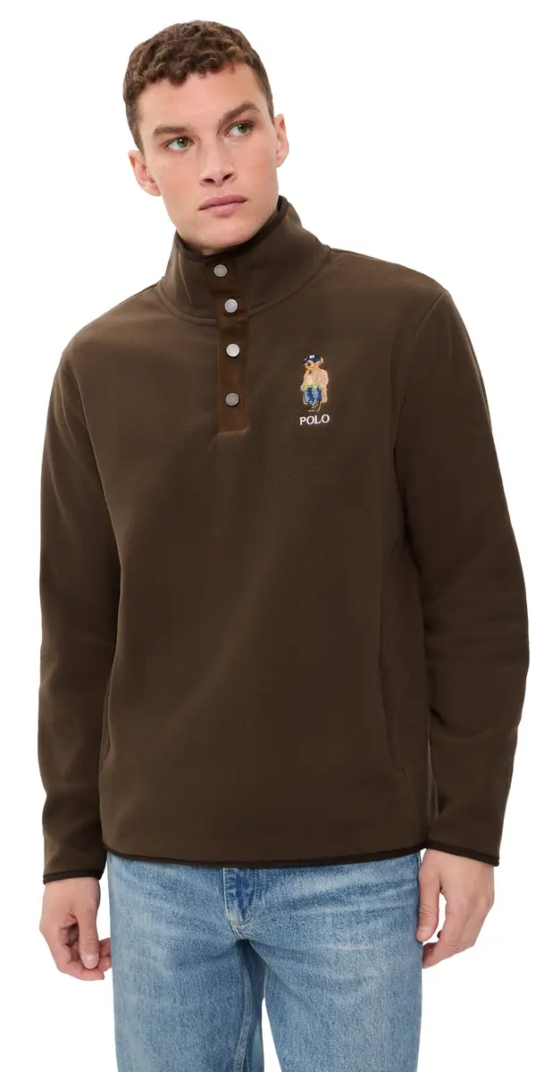 Polo Ralph Lauren itchfield Bear Snap Mockneck Pullover uggage Brown/Hrtg Br | Image 1 Polo Ralph Lauren itchfield Bear Snap Mockneck Pullover uggage Brown/Hrtg Br | Image 1