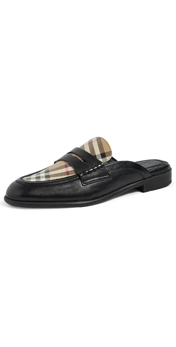 Burberry Opal Check Mule Loafers Black/Archive Beige | Image 1 Burberry Opal Check Mule Loafers Black/Archive Beige | Image 1