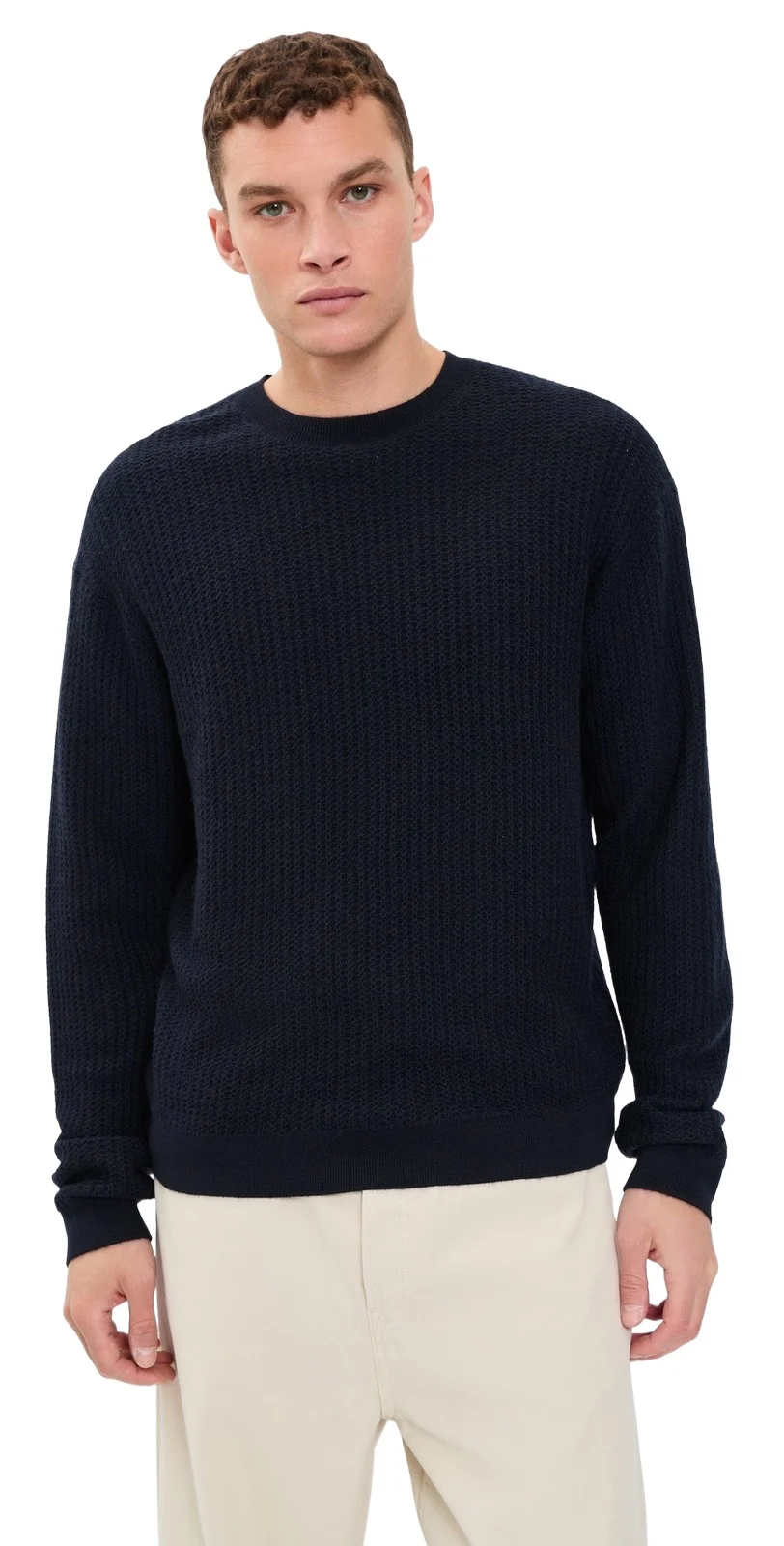 Textured Crew Neck Wool Sweater Textured Crew Neck Wool Sweater