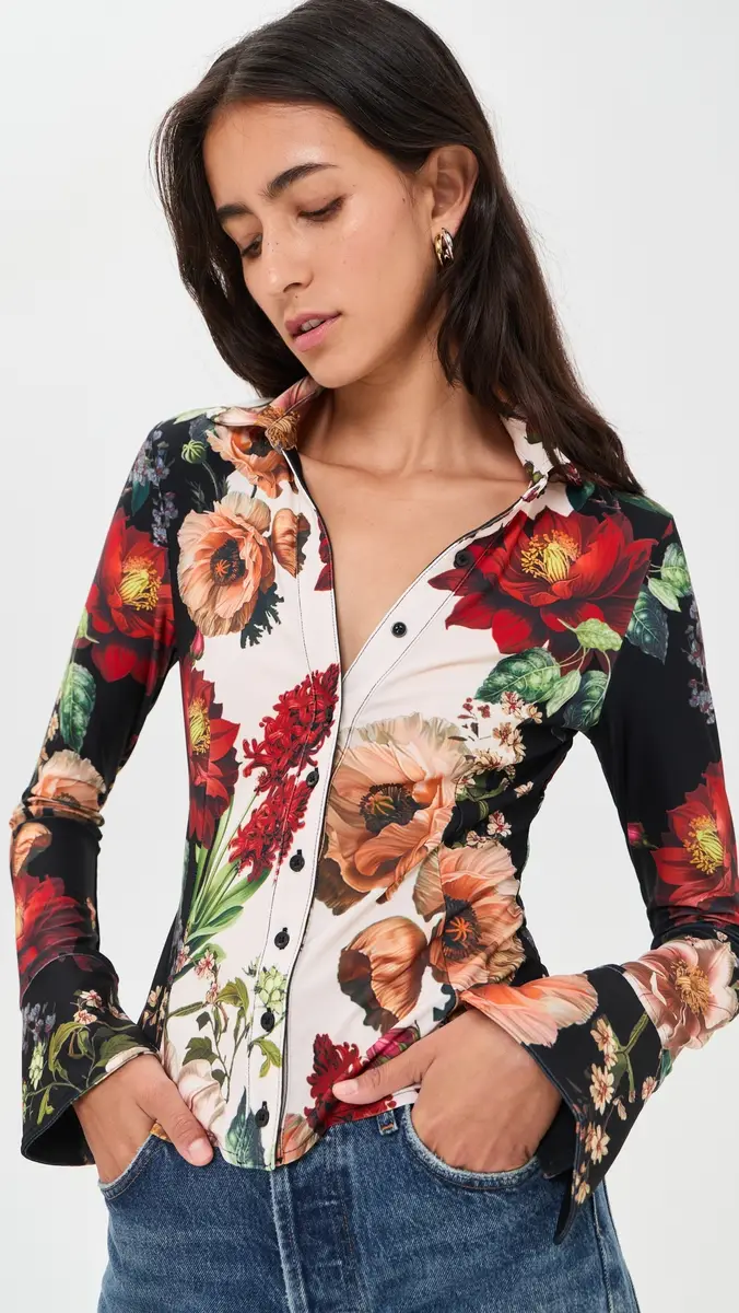Alice + Olivia Freya Fitted Button Down Top | Thumbnail 2 Alice + Olivia Freya Fitted Button Down Top | Thumbnail 2