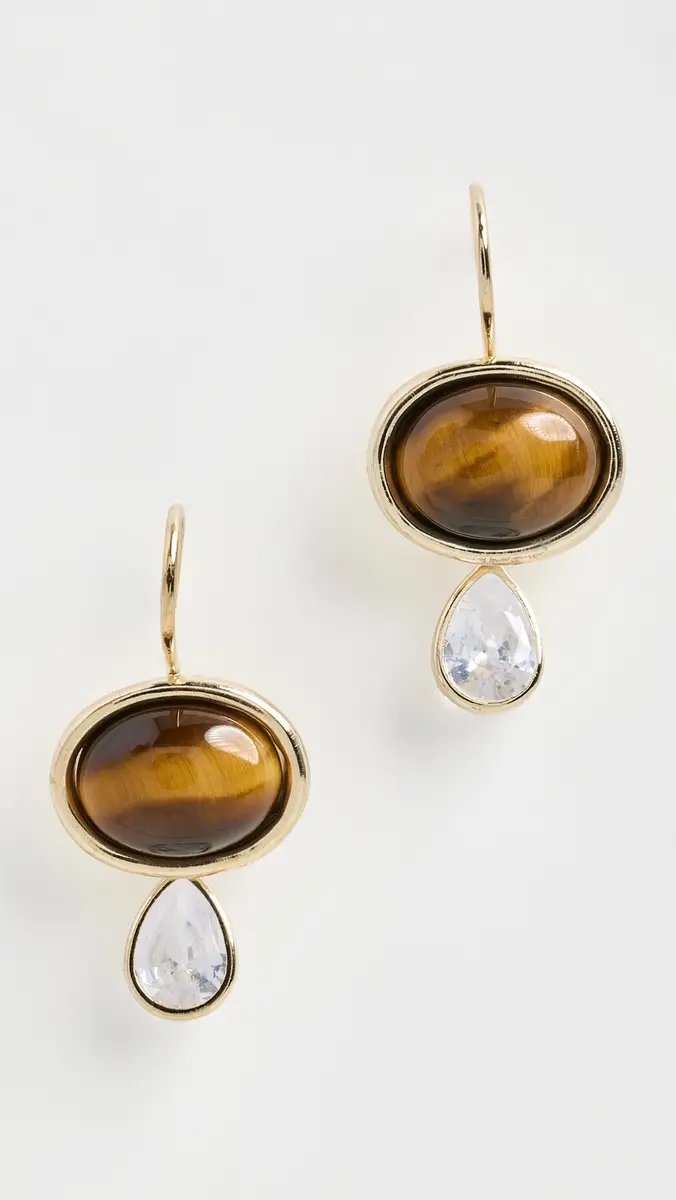 Shashi Oval Tiger Eye Gemstone Drop Earrings | Thumbnail 2