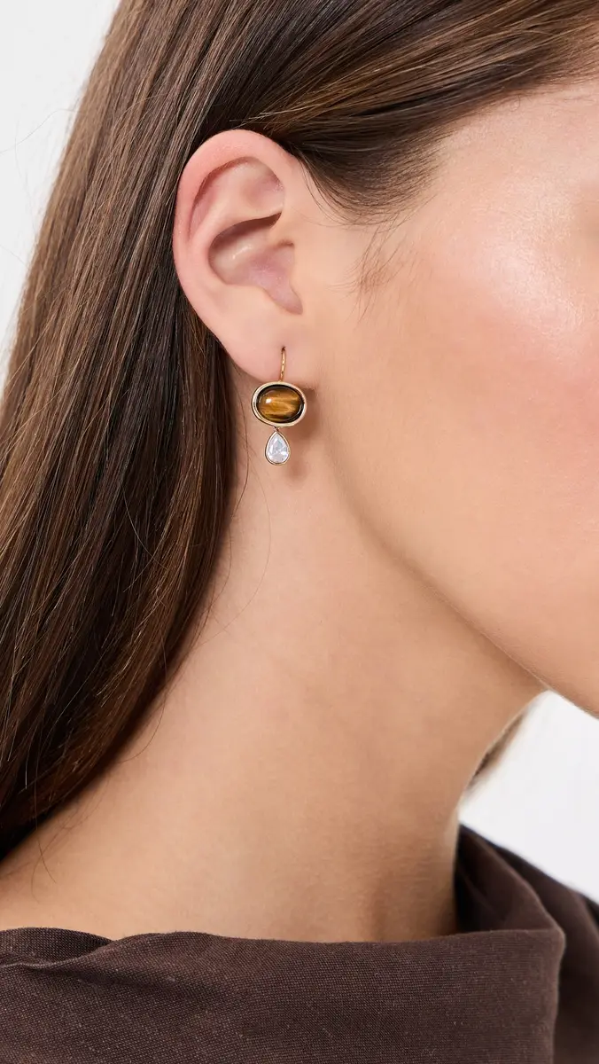 Shashi Oval Tiger Eye Gemstone Drop Earrings | Thumbnail 3