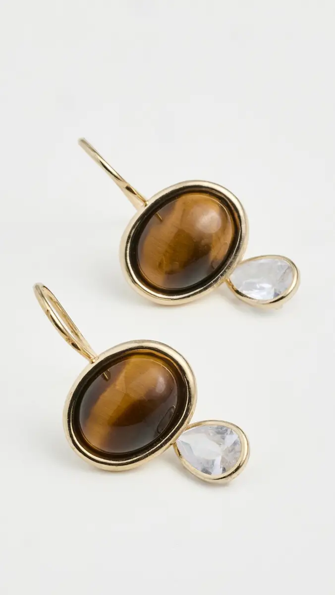 Shashi Oval Tiger Eye Gemstone Drop Earrings | Thumbnail 4