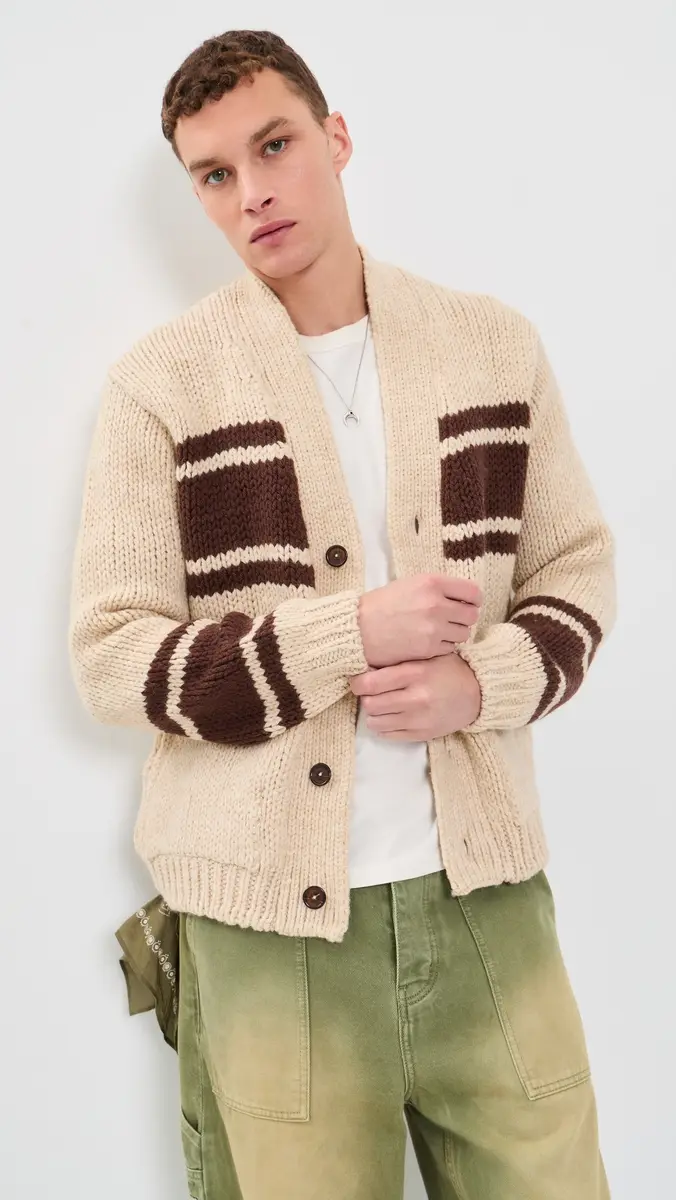 UNIVERSAL WORKS Langdale Chunky Knit Stripe Cardigan | Thumbnail 2