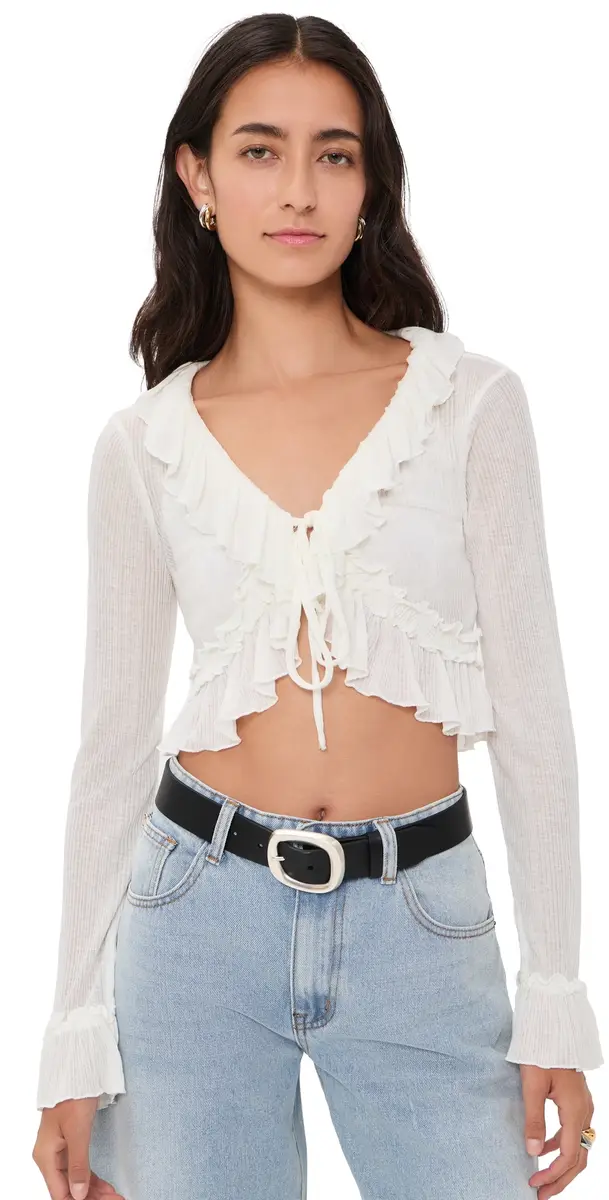 LIONESS Venice Ruffle Blouse Porcelain | Image 1 LIONESS Venice Ruffle Blouse Porcelain | Image 1