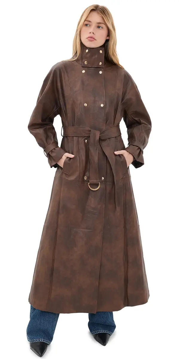 Bardot Milana Faux Leather Trench Coat Dark Choco | Image 1 Bardot Milana Faux Leather Trench Coat Dark Choco | Image 1