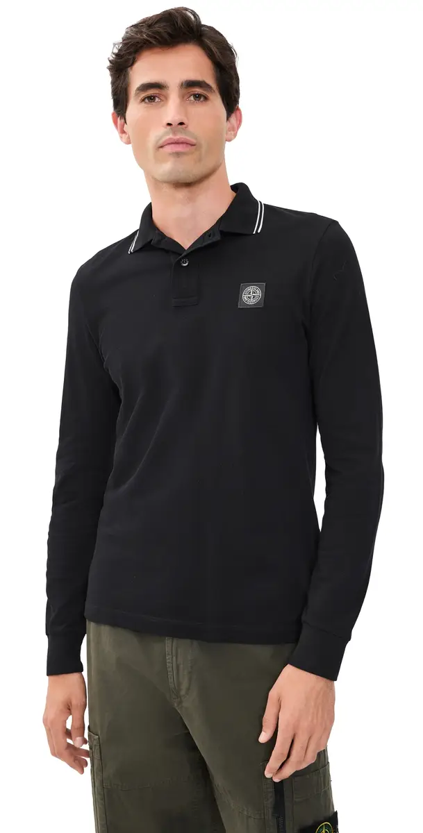 Stone Island Long Sleeve Polo Black | Image 1 Stone Island Long Sleeve Polo Black | Image 1