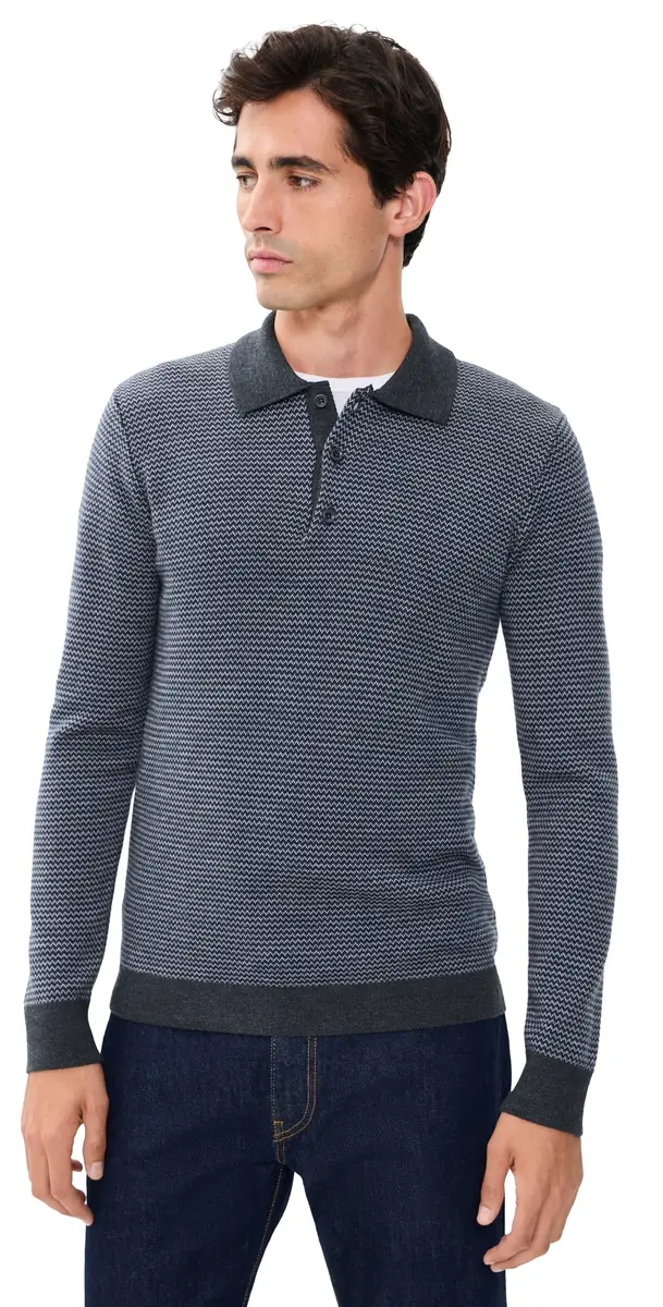 Taylor Stitch The Newton Birdseye Sweater Polo Navy Birdseye | Image 1 Taylor Stitch The Newton Birdseye Sweater Polo Navy Birdseye | Image 1