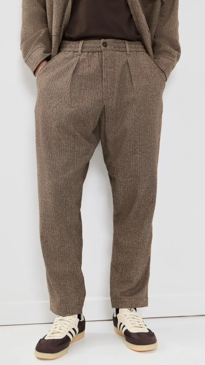 UNIVERSAL WORKS Wool Herringbone Pleated Track Pants | Thumbnail 2 UNIVERSAL WORKS Wool Herringbone Pleated Track Pants | Thumbnail 2