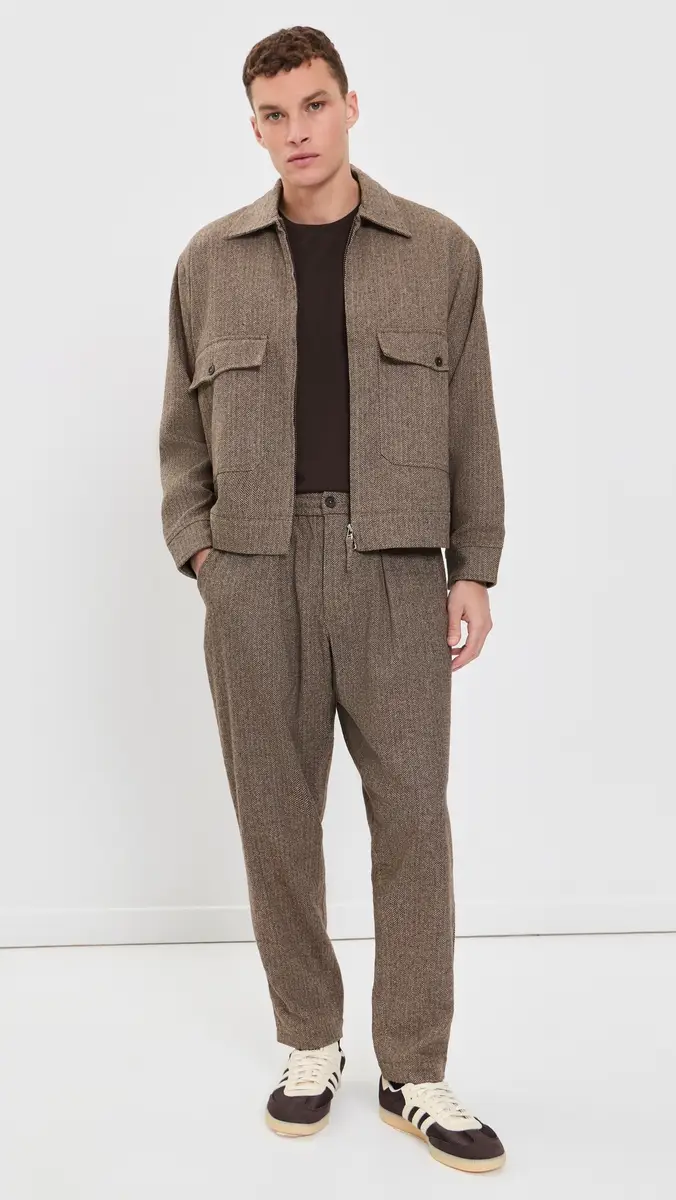 UNIVERSAL WORKS Wool Herringbone Pleated Track Pants | Thumbnail 5 UNIVERSAL WORKS Wool Herringbone Pleated Track Pants | Thumbnail 5