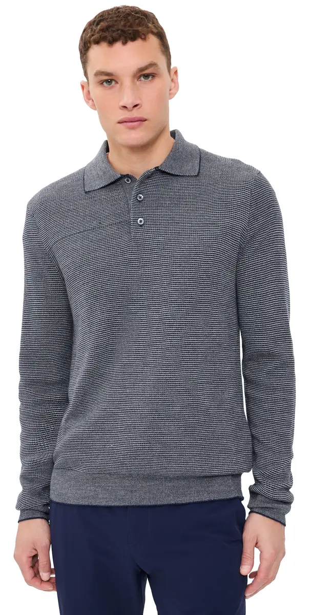 RLX Ralph Lauren Merino Coolmax triped Polo Sweater Navy Combo | Image 1 RLX Ralph Lauren Merino Coolmax triped Polo Sweater Navy Combo | Image 1