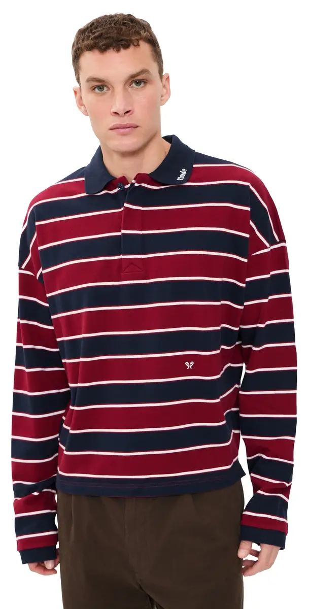 Rhude Fontaine triped Polo Shirt Bordeaux/Blue/White | Image 1 Rhude Fontaine triped Polo Shirt Bordeaux/Blue/White | Image 1