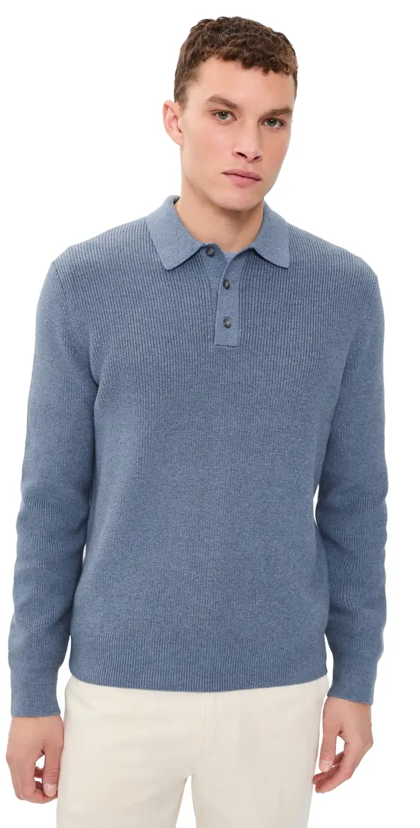Vince Heirloom Shaker Long Sleeve Polo Sweater H Late Evening | Image 1 Vince Heirloom Shaker Long Sleeve Polo Sweater H Late Evening | Image 1