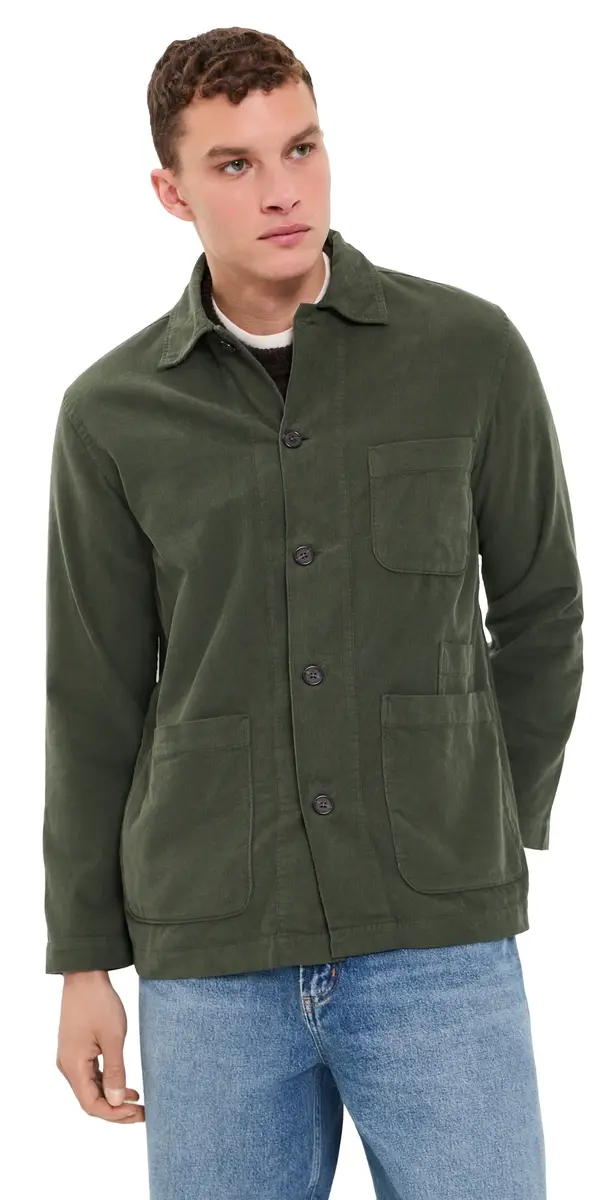 UNIVERSAL WORKS Bakers Fine Cord Jacket Olive | Image 1 UNIVERSAL WORKS Bakers Fine Cord Jacket Olive | Image 1