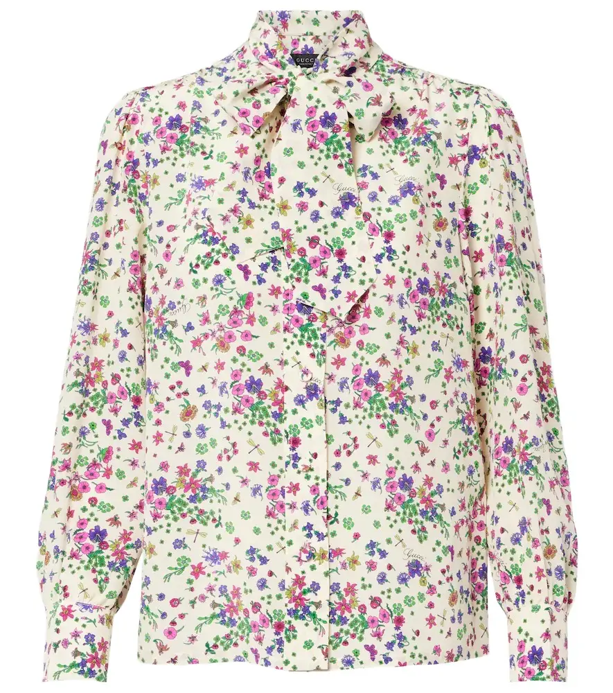 Gucci Floral tie-neck silk shirt | Image 1 Gucci Floral tie-neck silk shirt | Image 1