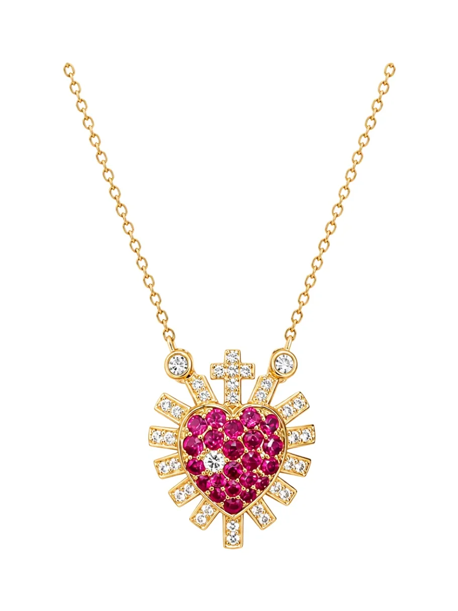 0.5ct Diamond Ruby 18K Gold Sacred Heart Necklace 0.5ct Diamond Ruby 18K Gold Sacred Heart Necklace