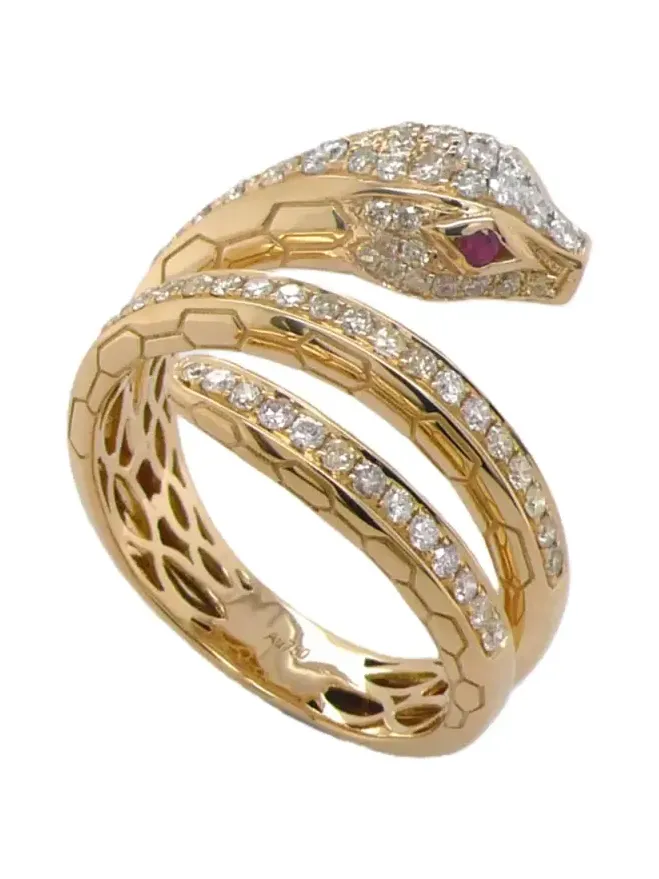 0.74ct Diamond Ruby 18K Gold Snake Spiral Ring