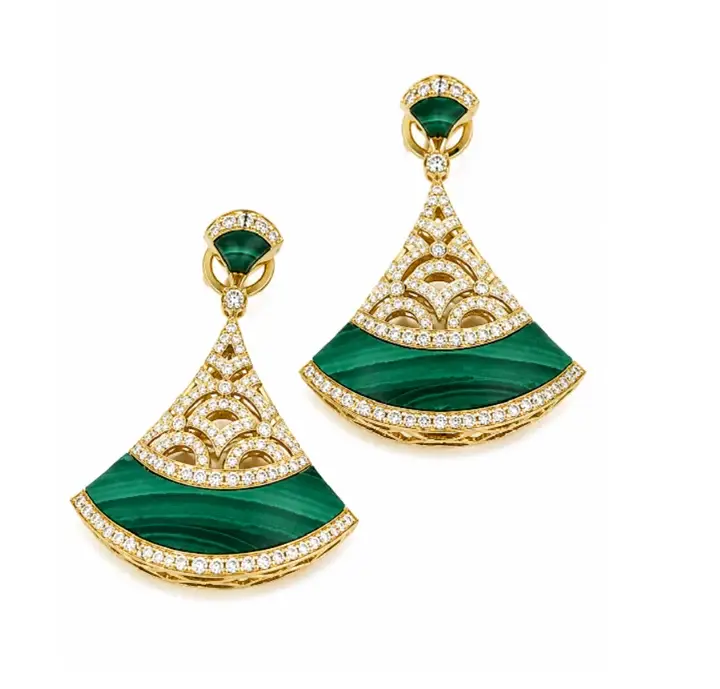 Wish Fine Jewelry 2.08ct Diamond Malachite 14K Gold Drop Earrings | Image 1 Wish Fine Jewelry 2.08ct Diamond Malachite 14K Gold Drop Earrings | Image 1