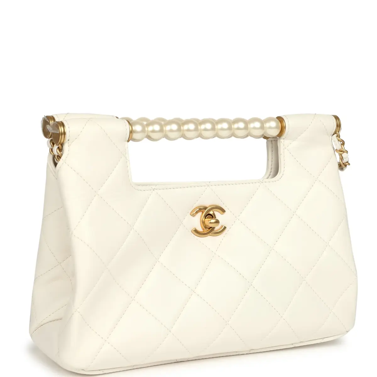 Chanel Chanel Pearl Top Handle Small Shopping Bag White Shiny Lambskin Brushed Gold Hardware | Thumbnail 2