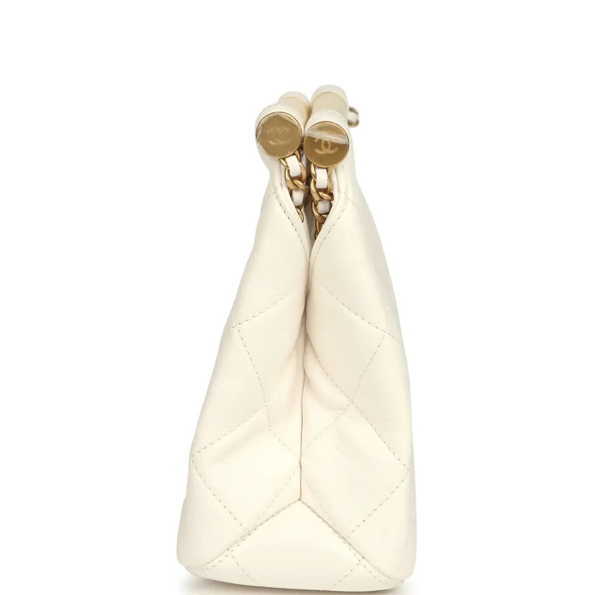 Chanel Chanel Pearl Top Handle Small Shopping Bag White Shiny Lambskin Brushed Gold Hardware | Thumbnail 3