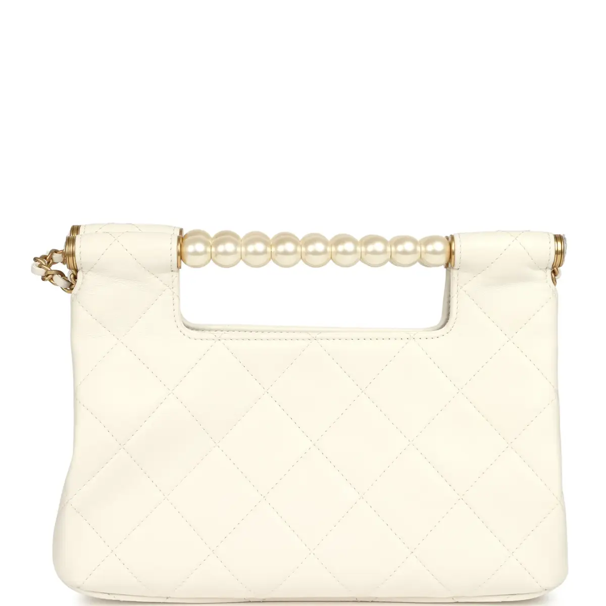 Chanel Chanel Pearl Top Handle Small Shopping Bag White Shiny Lambskin Brushed Gold Hardware | Thumbnail 6
