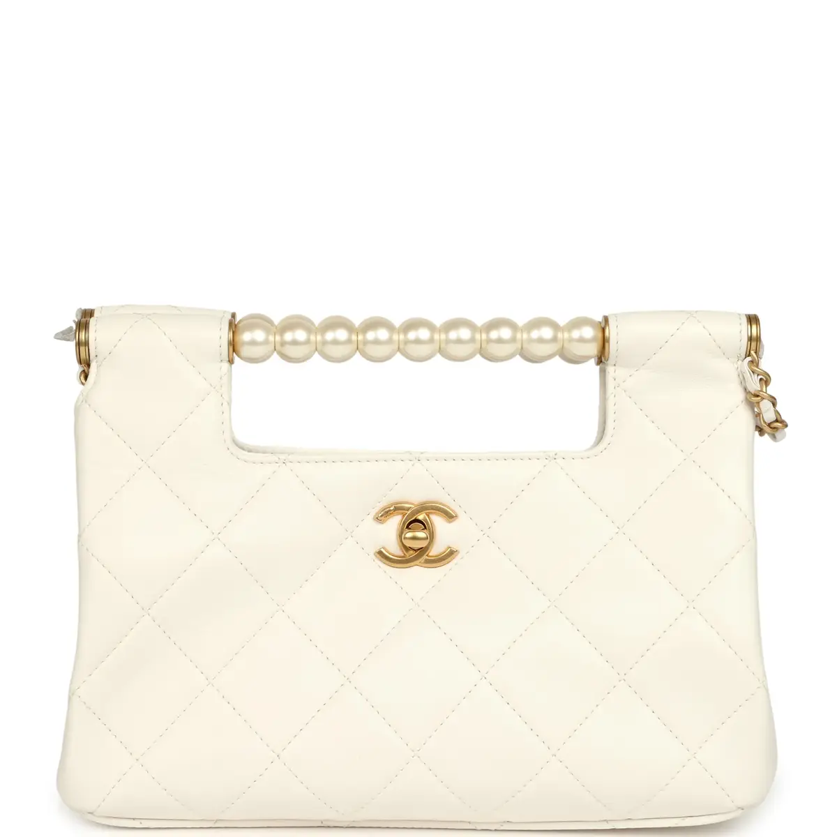 Chanel Chanel Pearl Top Handle Small Shopping Bag White Shiny Lambskin Brushed Gold Hardware | Image 1 Chanel Chanel Pearl Top Handle Small Shopping Bag White Shiny Lambskin Brushed Gold Hardware | Image 1