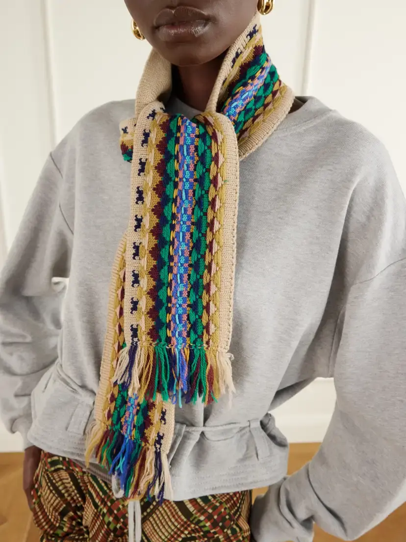 Dries Van Noten Fringed Intrasia-knit Wool Scarf | Thumbnail 3