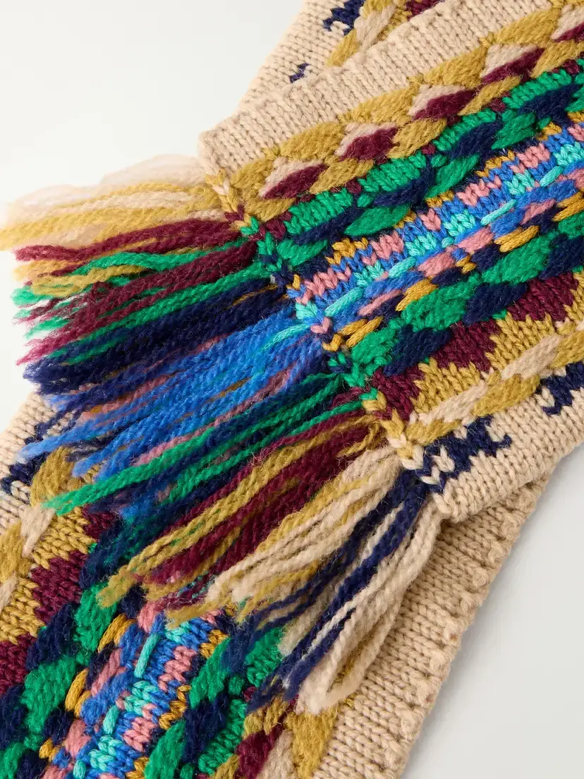Dries Van Noten Fringed Intrasia-knit Wool Scarf | Thumbnail 4