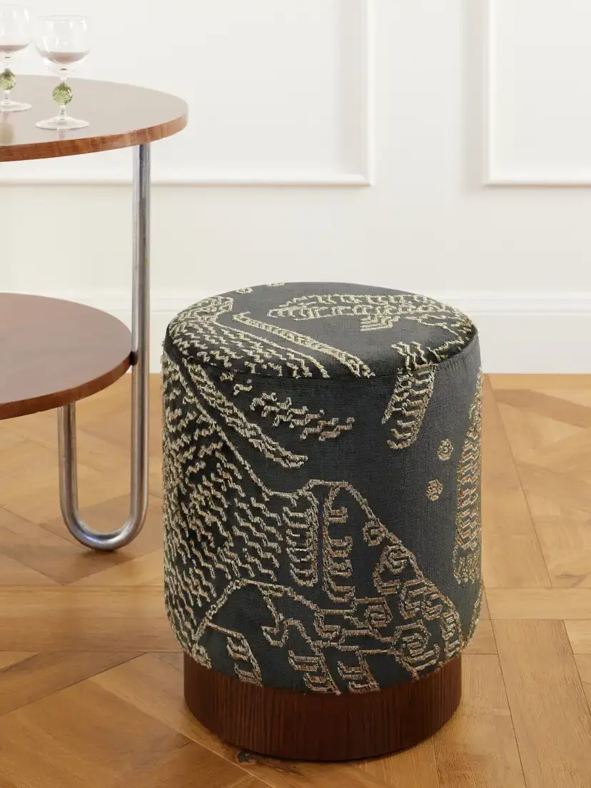 SIX THE RESIDENCE Tiger Mountain Jacquard-velvet Wood Pouf | Thumbnail 2 SIX THE RESIDENCE Tiger Mountain Jacquard-velvet Wood Pouf | Thumbnail 2