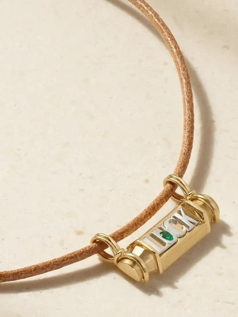 Marie Lichtenberg Luck 18-karat Yellow And White Gold, Emerald And Leather Necklace | Thumbnail 4 Marie Lichtenberg Luck 18-karat Yellow And White Gold, Emerald And Leather Necklace | Thumbnail 4