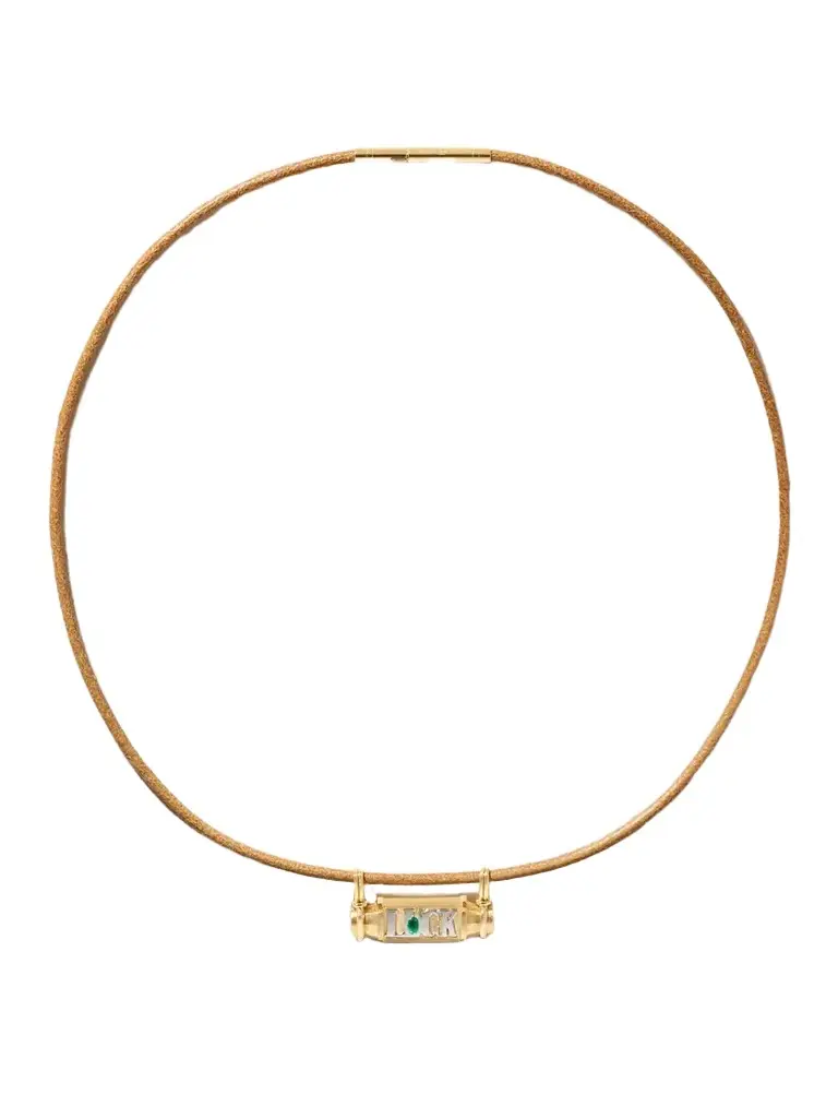 Marie Lichtenberg Luck 18-karat Yellow And White Gold, Emerald And Leather Necklace | Image 1 Marie Lichtenberg Luck 18-karat Yellow And White Gold, Emerald And Leather Necklace | Image 1