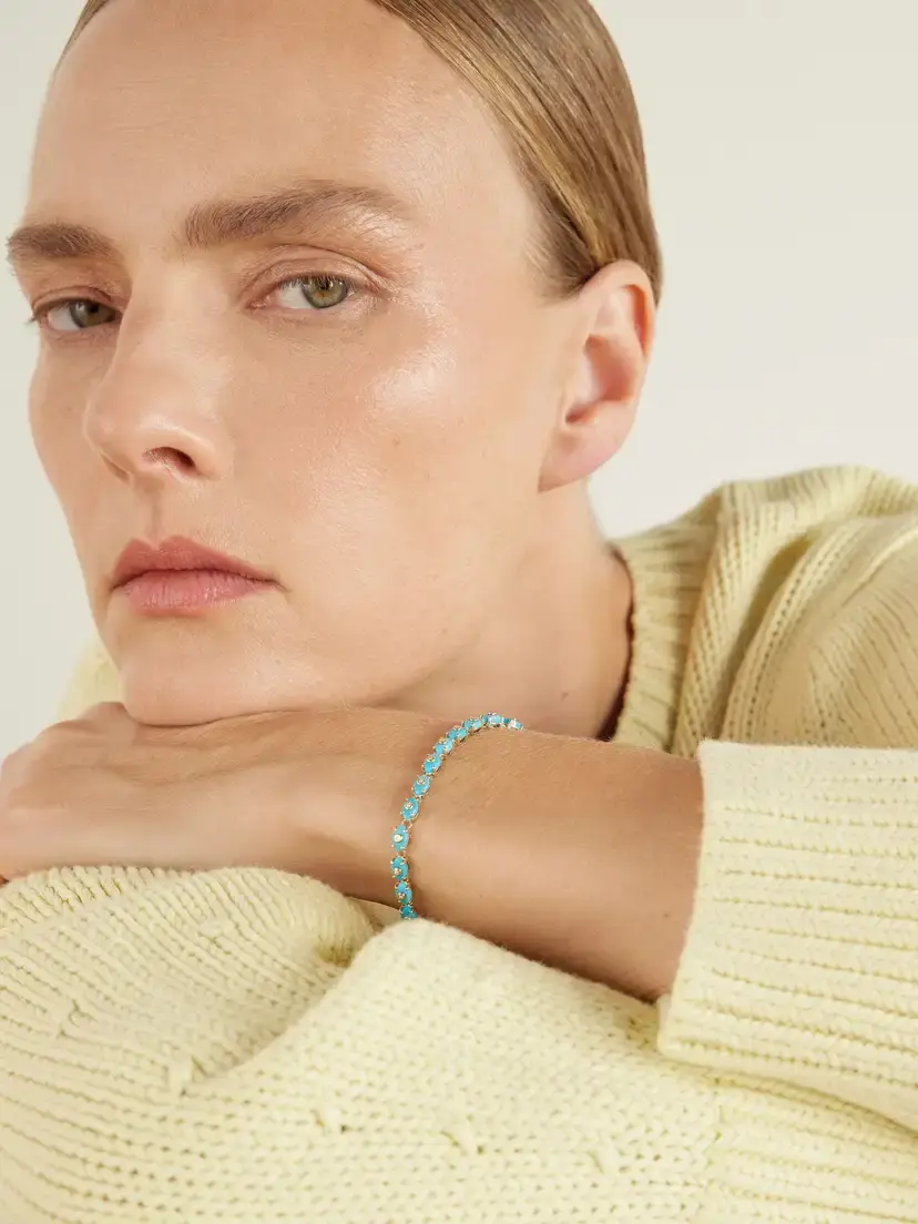 Sydney Evan Eternity 14-karat Gold, Diamond And Turquoise Bracelet - Unknown | Thumbnail 2