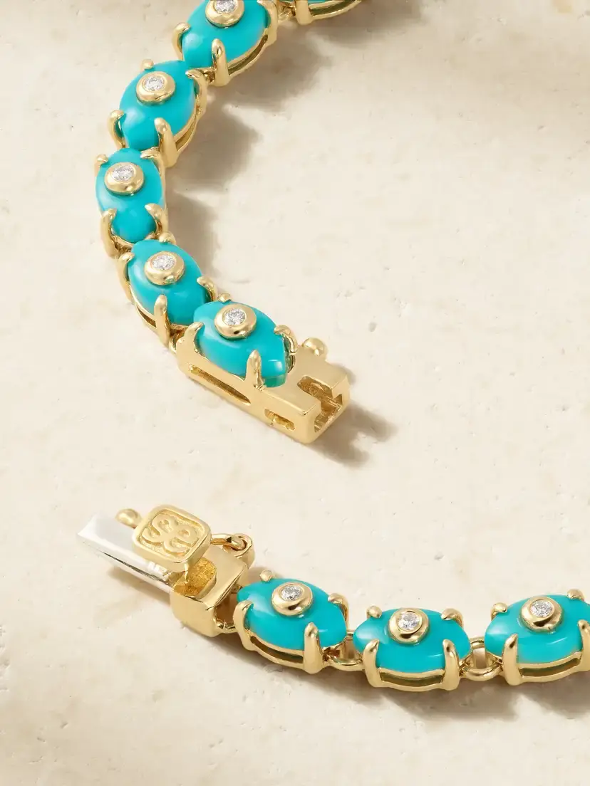 Sydney Evan Eternity 14-karat Gold, Diamond And Turquoise Bracelet - Unknown | Thumbnail 3