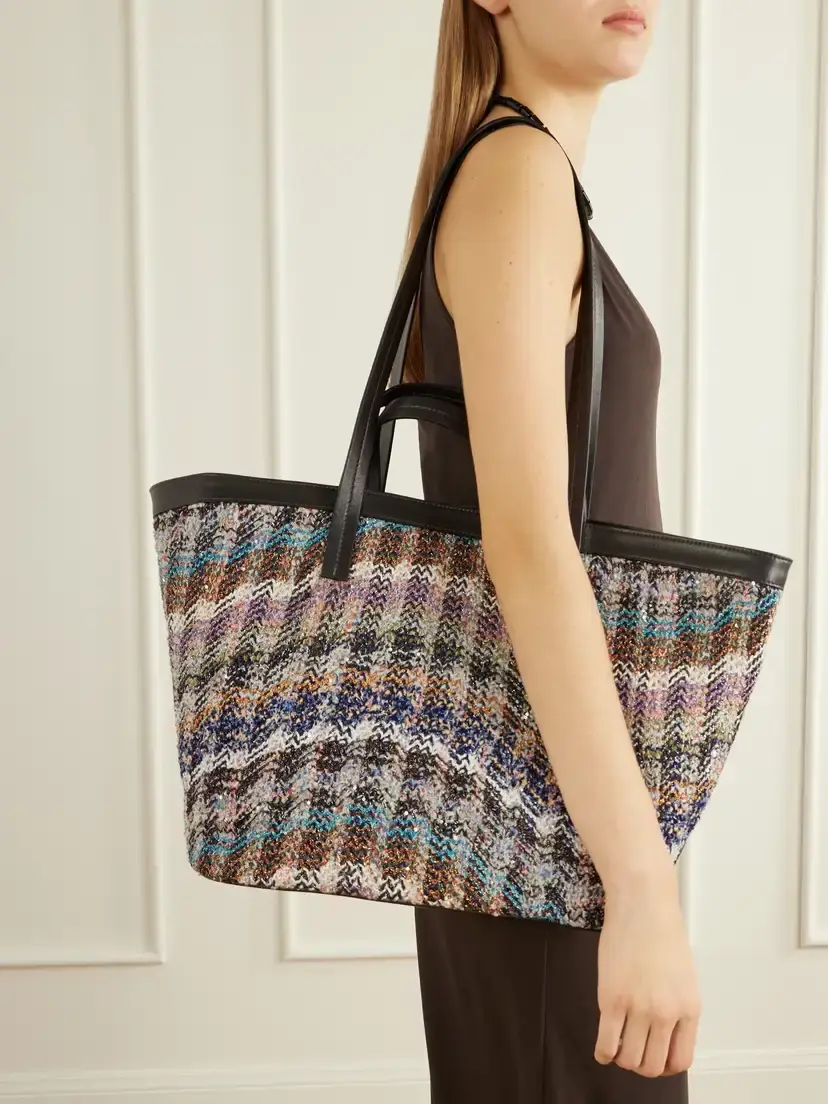 Missoni Trapezoid Medium Leather-trimmed Metallic Crochet-knit Tote | Thumbnail 2