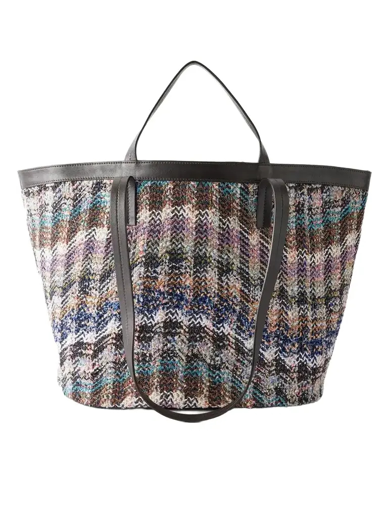 Missoni Trapezoid Medium Leather-trimmed Metallic Crochet-knit Tote | Image 1 Missoni Trapezoid Medium Leather-trimmed Metallic Crochet-knit Tote | Image 1