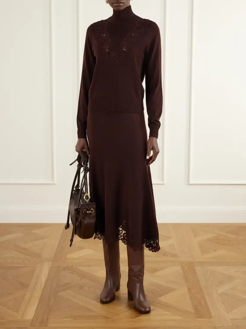 Zimmermann Valiant Lace-trimmed Wool Midi Skirt | Thumbnail 2 Zimmermann Valiant Lace-trimmed Wool Midi Skirt | Thumbnail 2